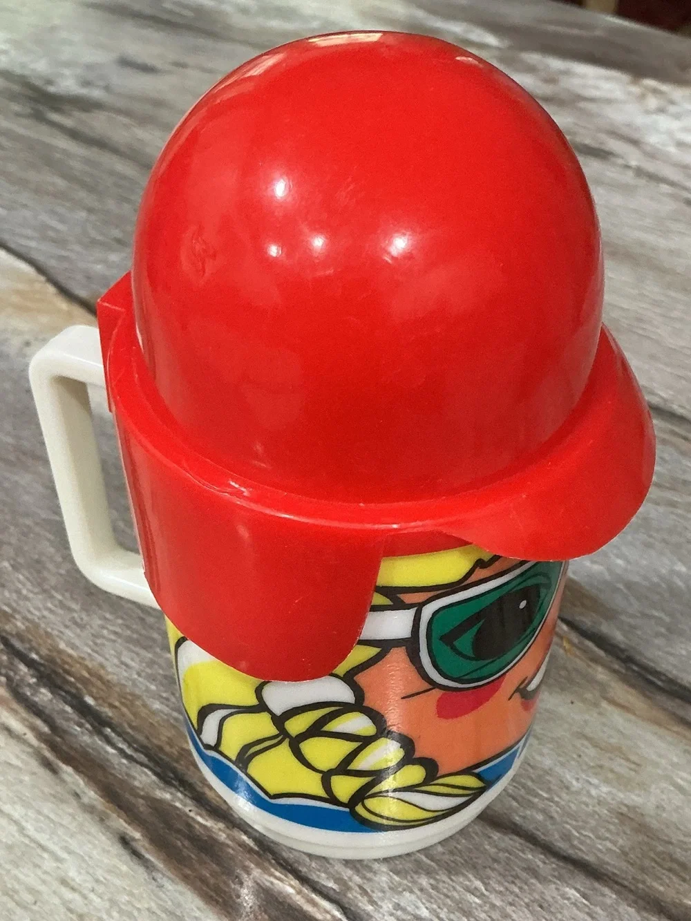 Vintage 1970s Deka Novelty Cup Mug Girl Sunglasses Red Baseball Hat Lid